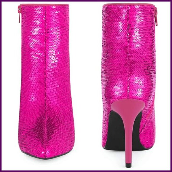 Sequin Stiletto Ankle Boots Pointed Toe Party Heels Women's Size - Picture 7 of 8